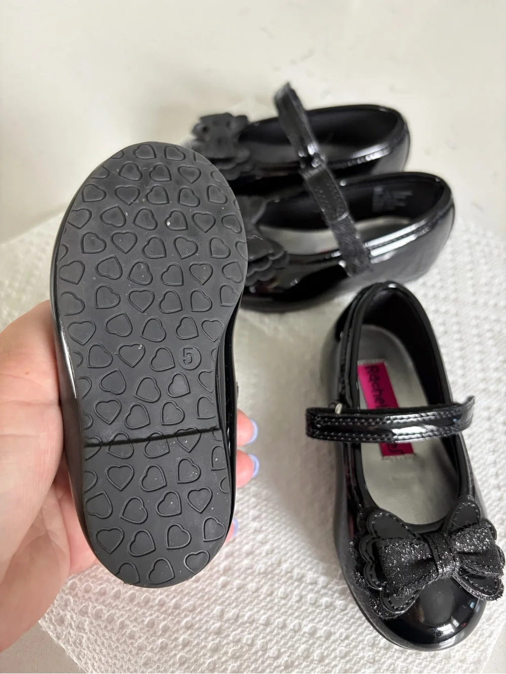 Rachel Black Patent Mary Jane Shoes with Bow Accent